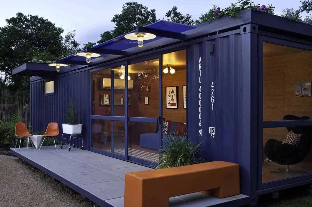 office inside used shipping container